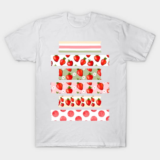 Strawberry Washi Tapes T-Shirt by MutchiDesign